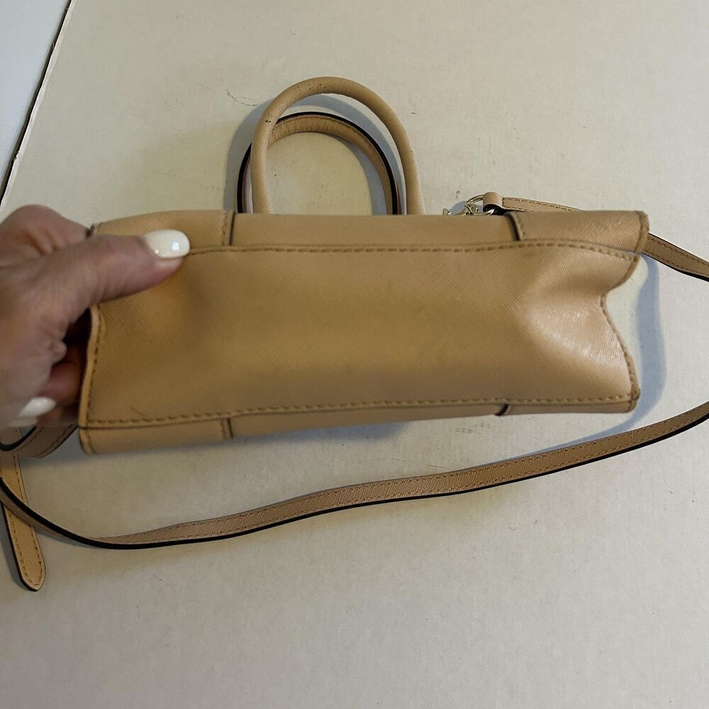 Rebecca Minkoff Mini Tote Bag Womens Beige Crossbody Structured Leather Purse - Picture 9 of 14